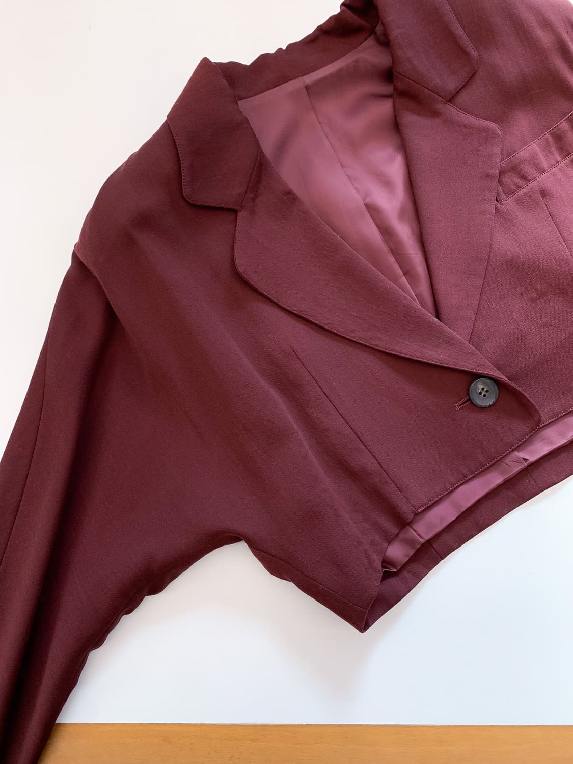 JPN 버건디 울 100% 크롭 블레이저 95-100 상품이미지8