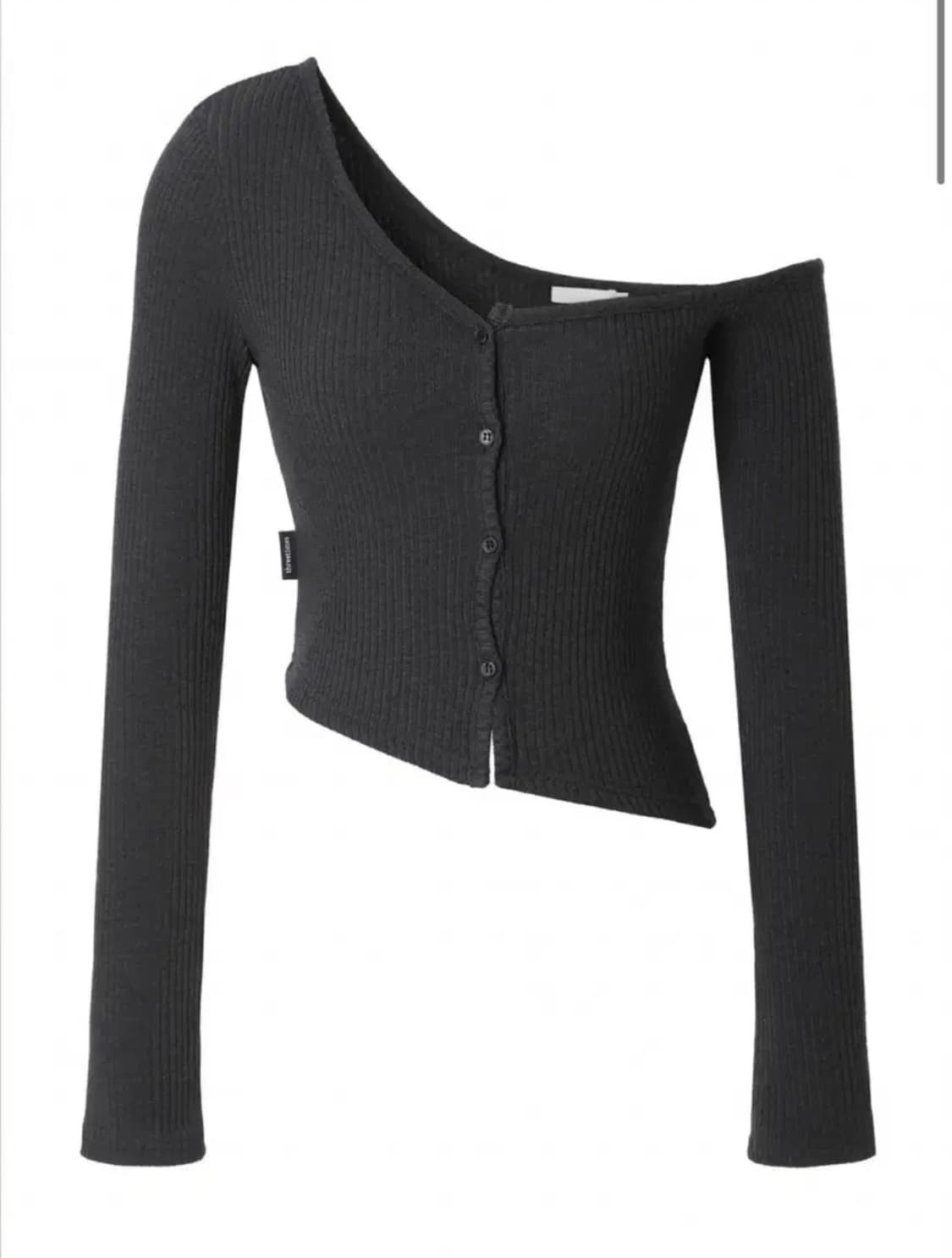 쓰리타임즈 원숄더 버튼 티셔츠 차콜 상품이미지1