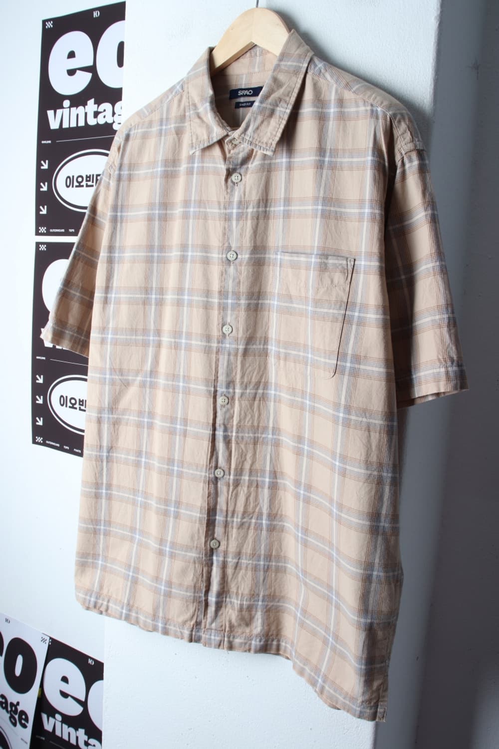 (XL) 스파오 반팔 카라 티셔츠 셔츠 남방 체크 베이지-H3H33708 상품이미지1