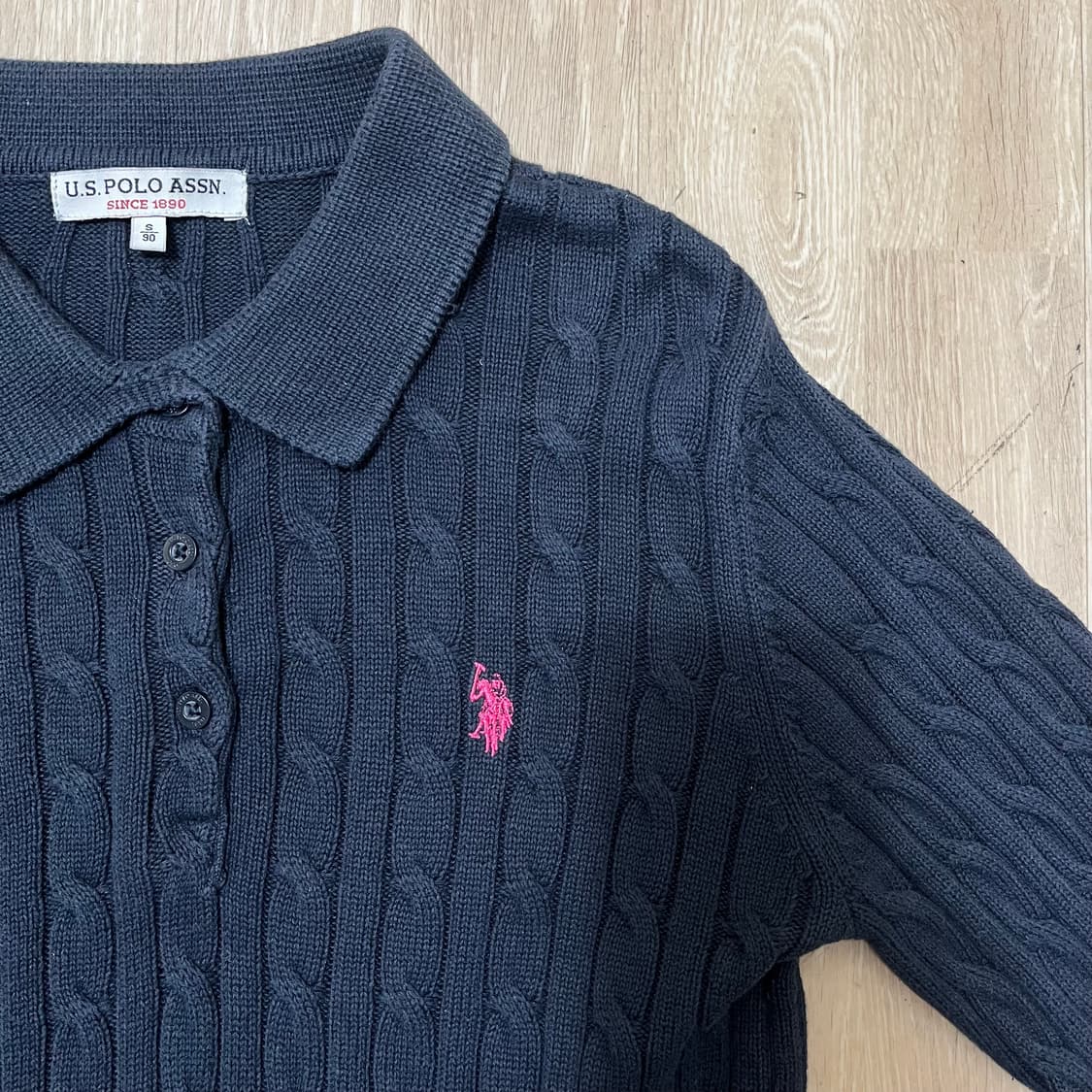 US폴로 여성 로고 꽈배기 카라 니트 S(90) 상품이미지2