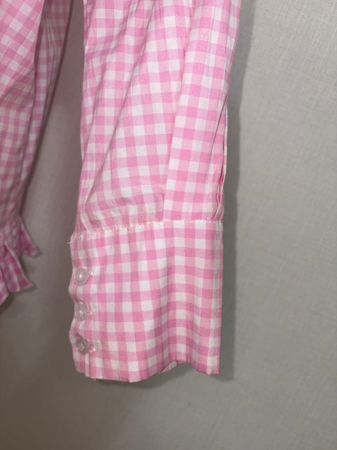 하라주쿠 레이스 핑크 깅엄체크 셔츠 상품이미지3