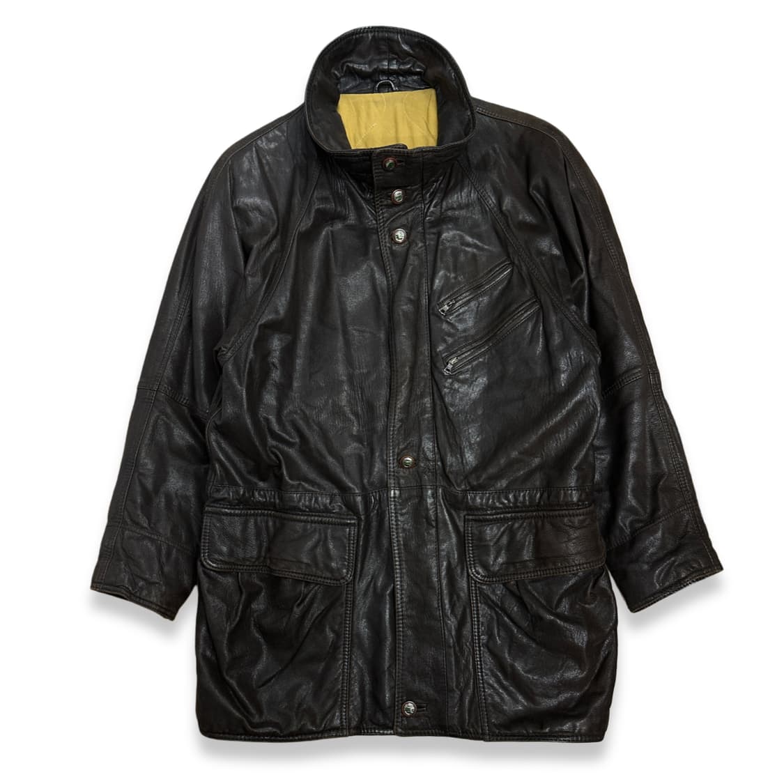 80s HUGO BOSS 브라운 레더 카코트 L 상품이미지1