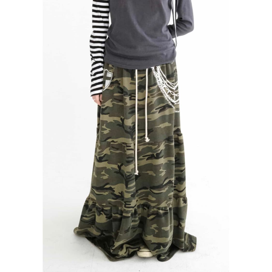 샵페어리 maxi jersey tiered skirt camouflage 상품이미지1