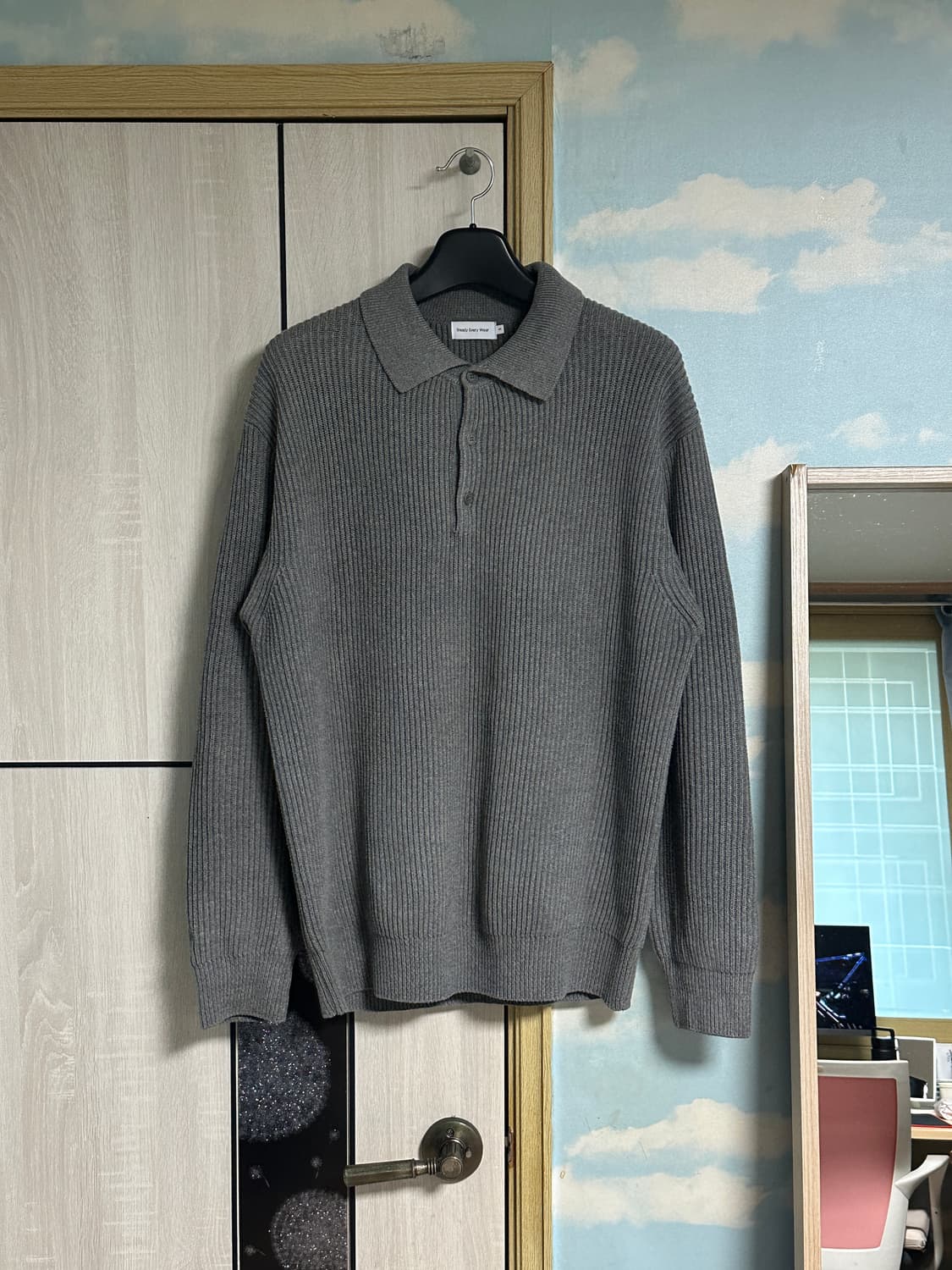 (3) 스테디에브리웨어 헤비 립 코튼 칼라 니트 (그레이 멜란지) 상품이미지2