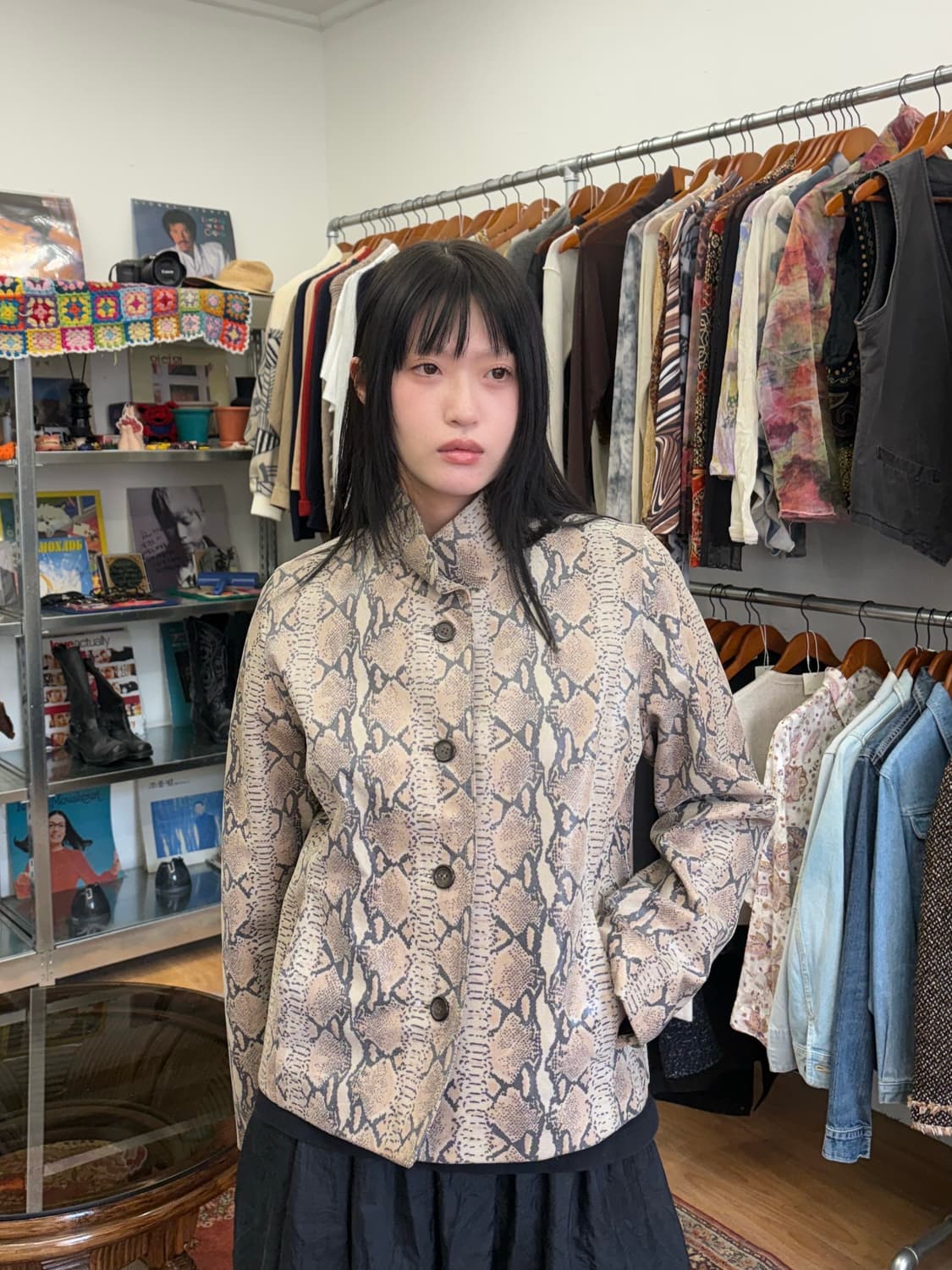 Python Pattern Leather Jacket 상품이미지1