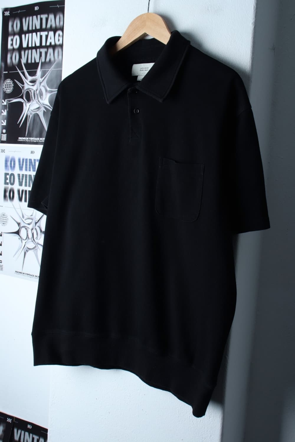 (L-XL) 라퍼지스토어 반팔 카라 티셔츠 포켓 무지 블랙-H31673 상품이미지1