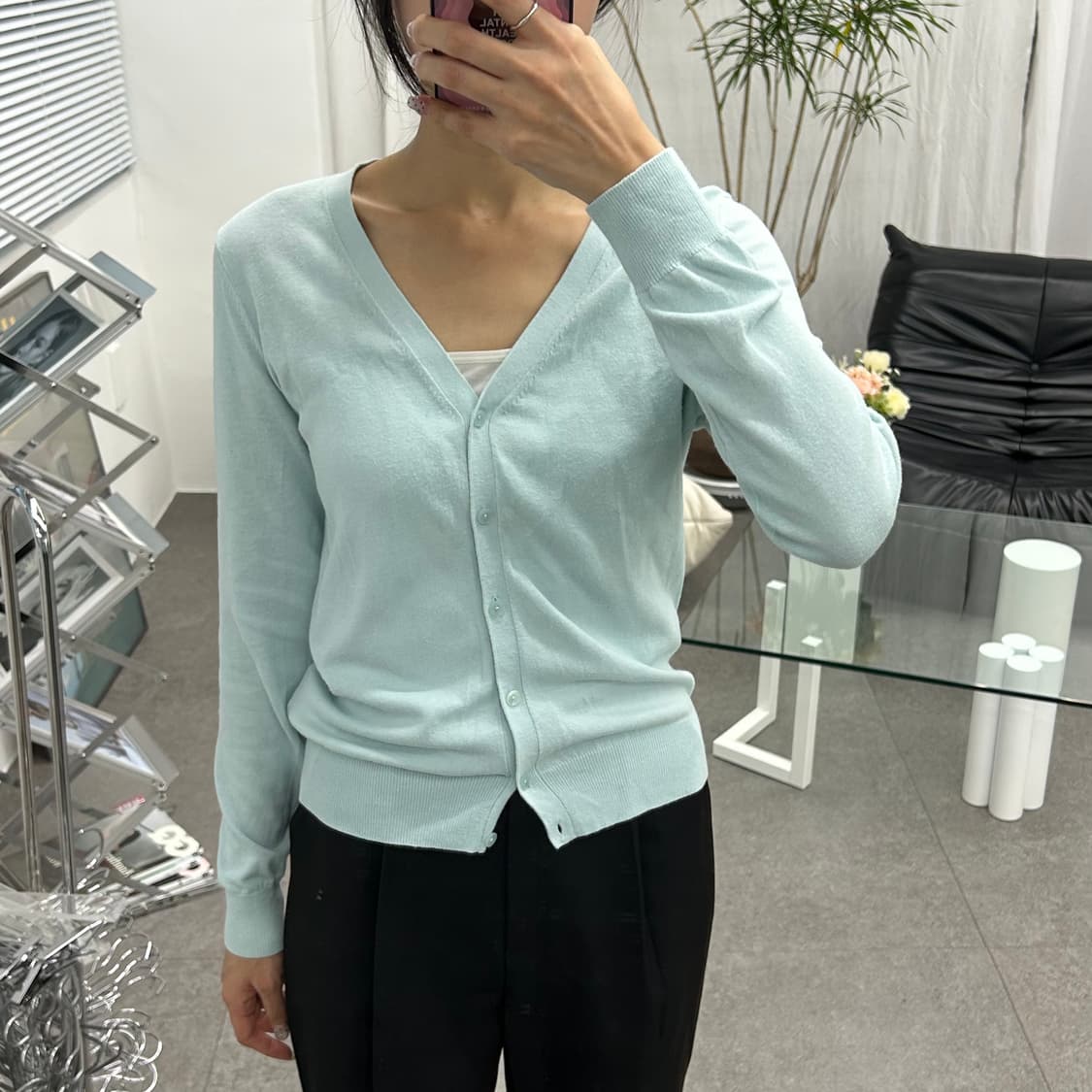 유니클로 민트 가디건 M 상품이미지2