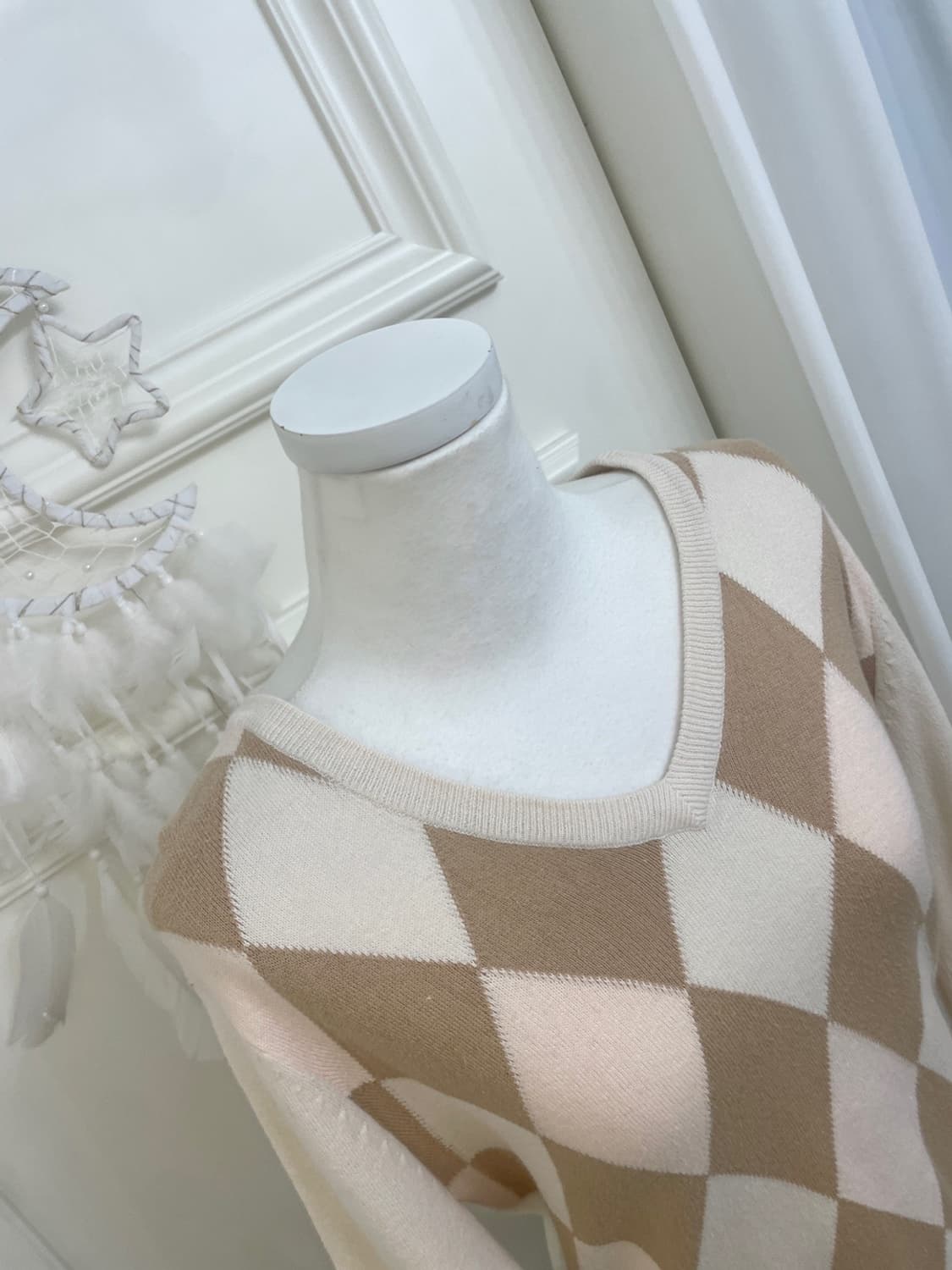 GAP pink beige argyle lovely knit top 상품이미지7
