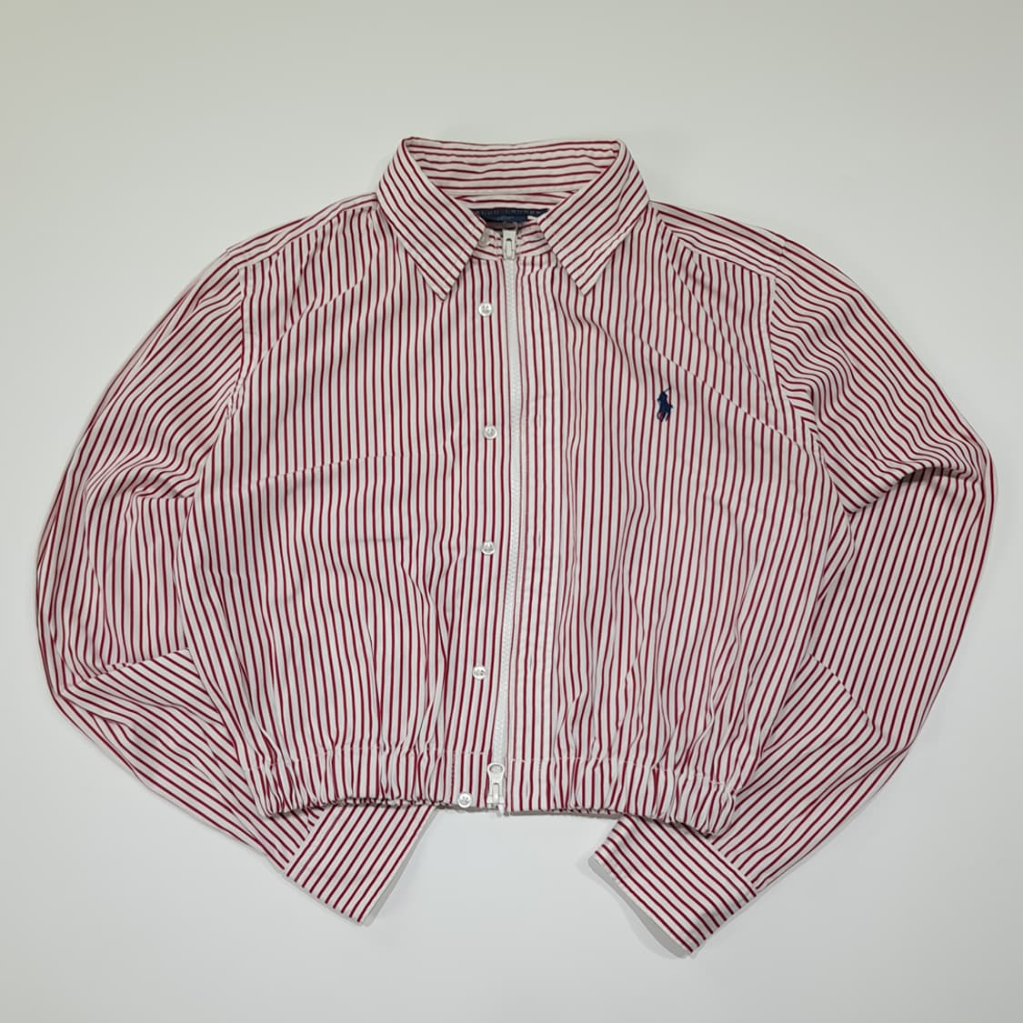 CL793 FREE 폴로 레드 스트라이프 리메이크 크롭 집업 셔츠 상품이미지1