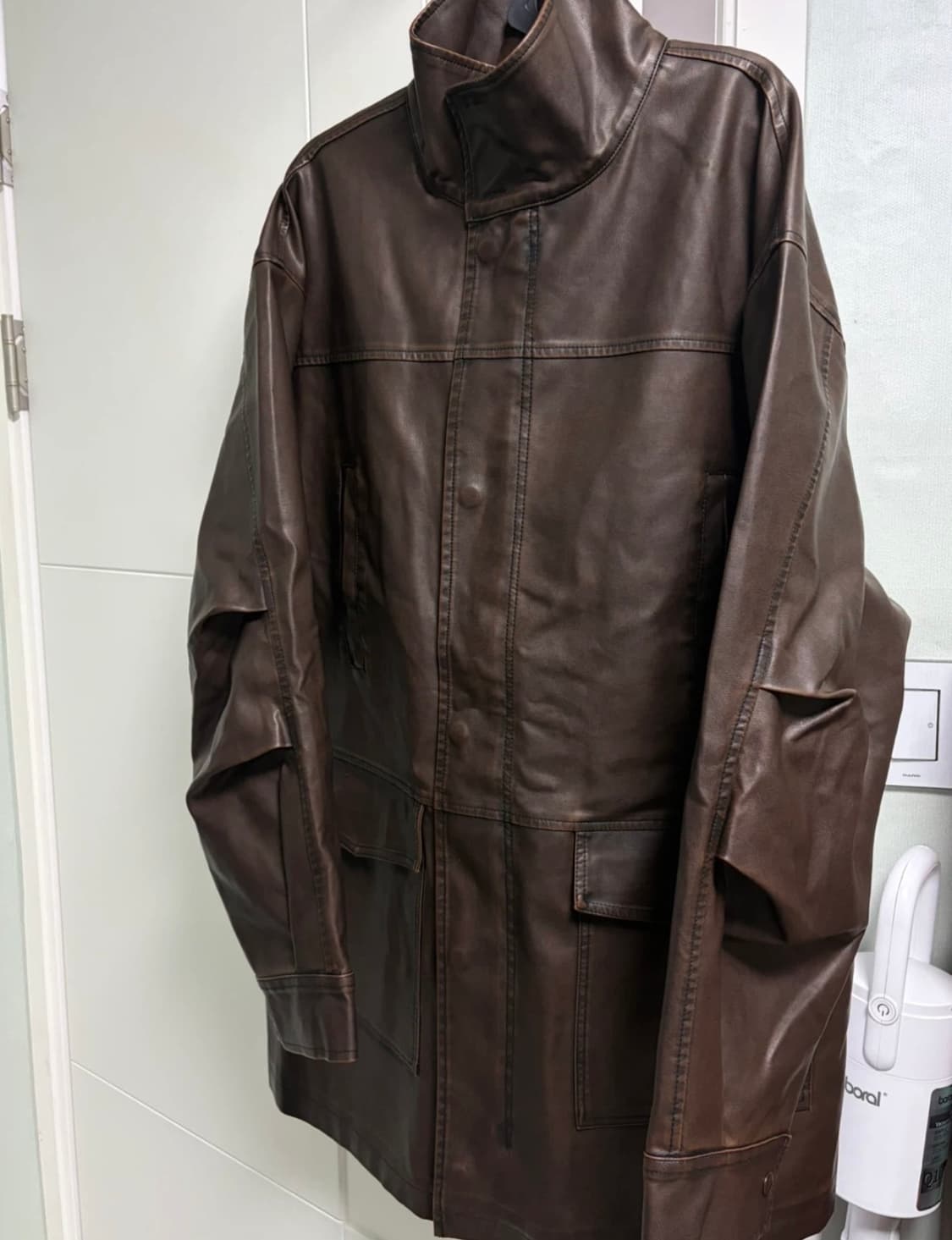 베르크서울 오버핏 레더 자켓 브라운 상품이미지6