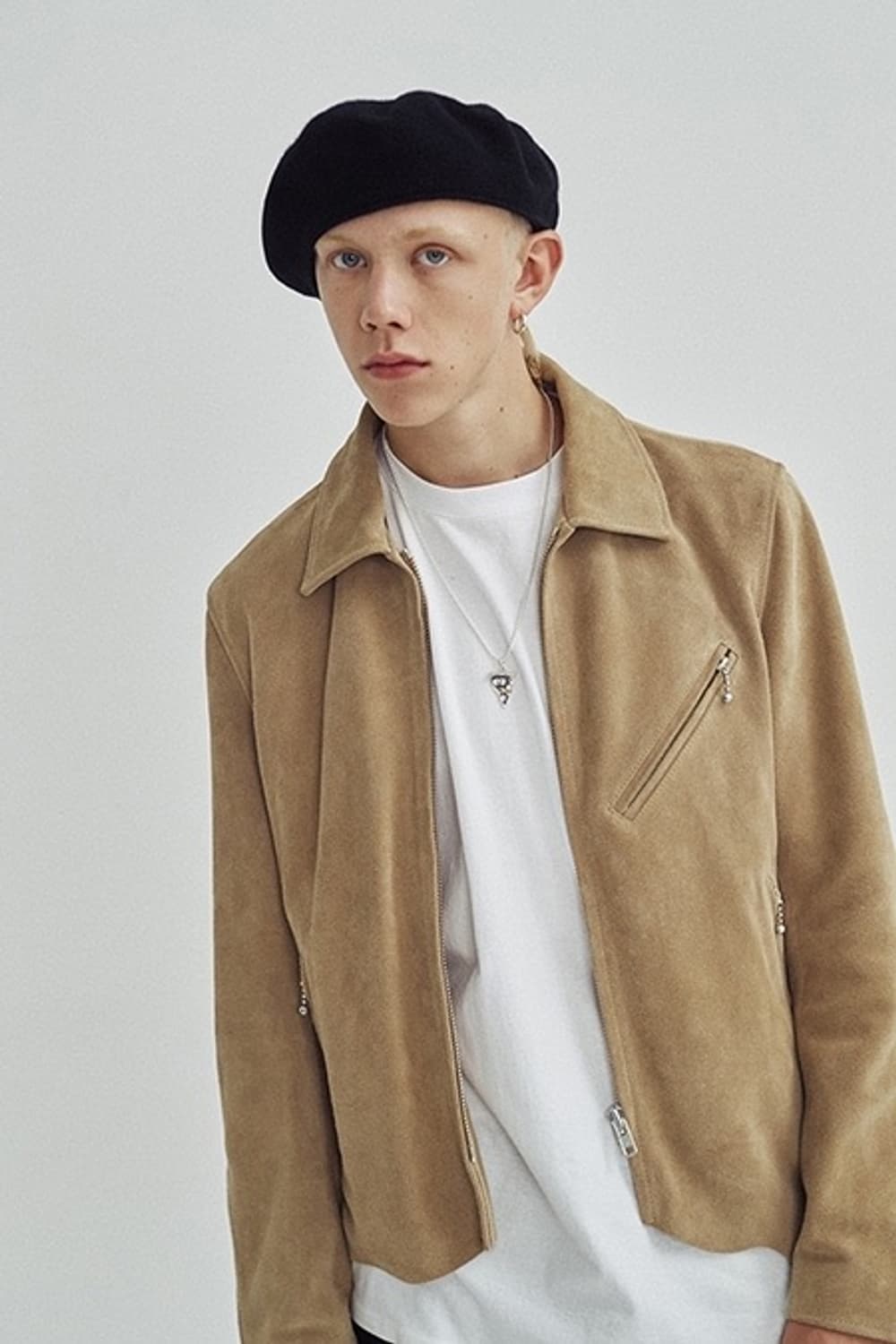 스웨이드 가죽 사선지퍼 가죽자켓 M 상품이미지1