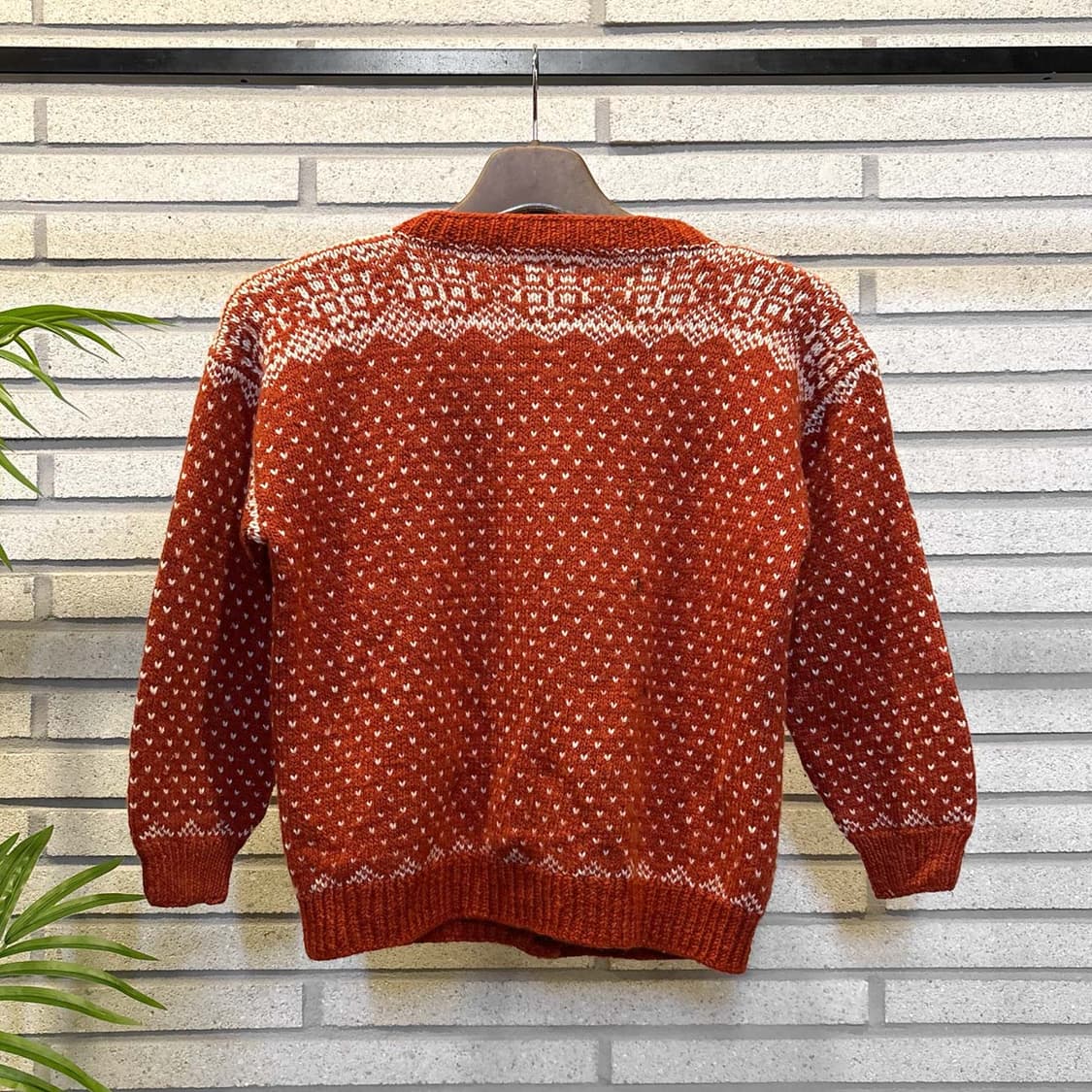 JPN VINTAGE 니트 가디건 노르딕 하트 패턴 디테일 브릭 오렌지 상품이미지3