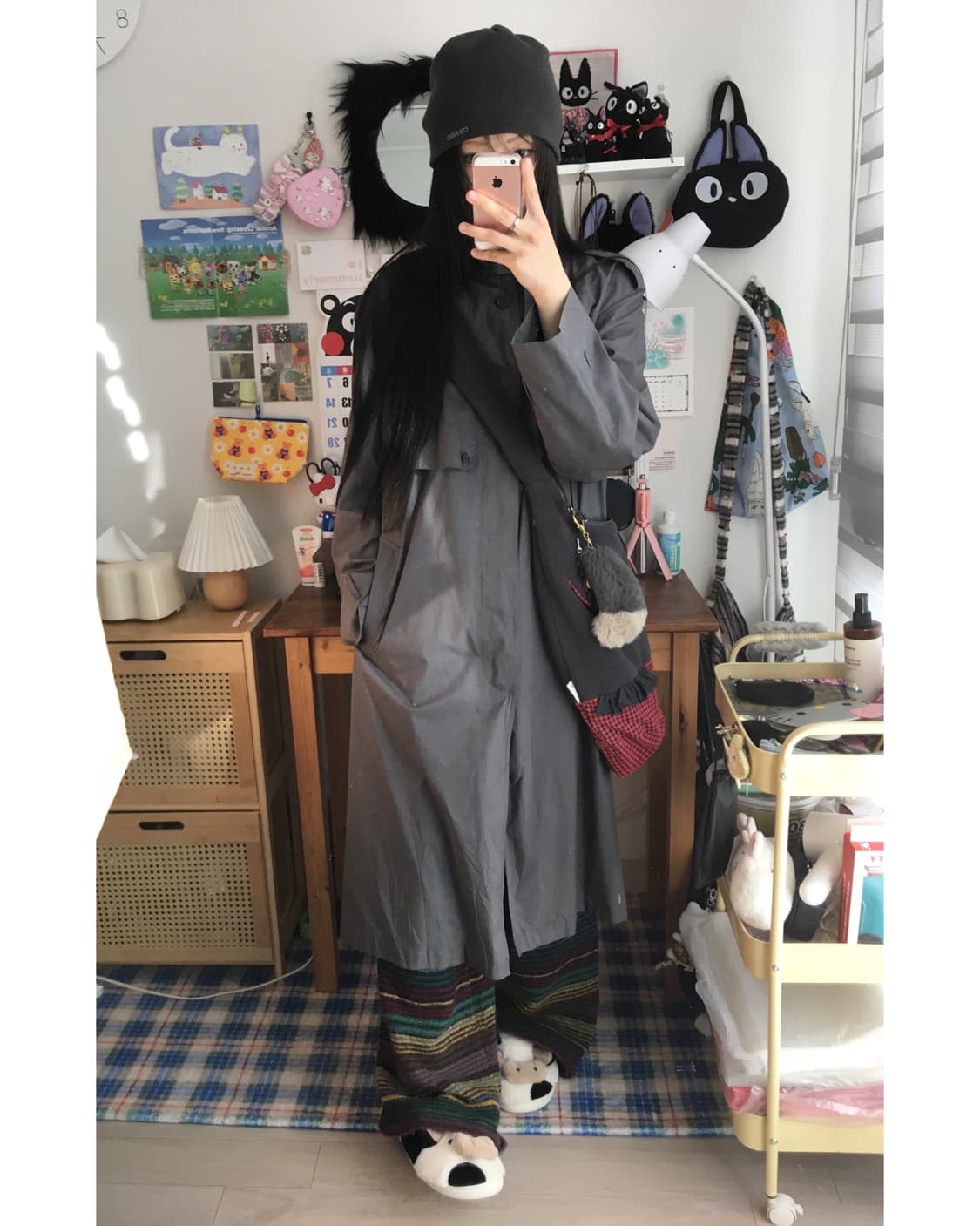 vintage long trench coat charcoal 상품이미지5
