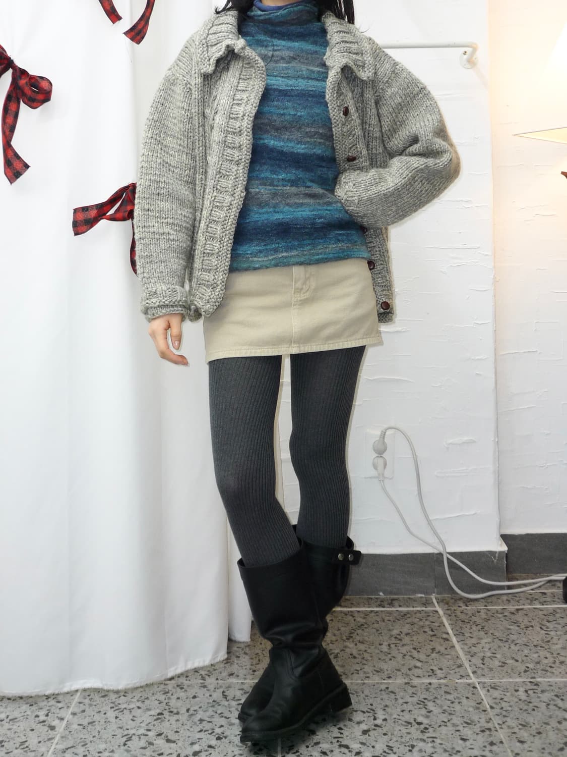 Cloud grey knit open cardigan 상품이미지2