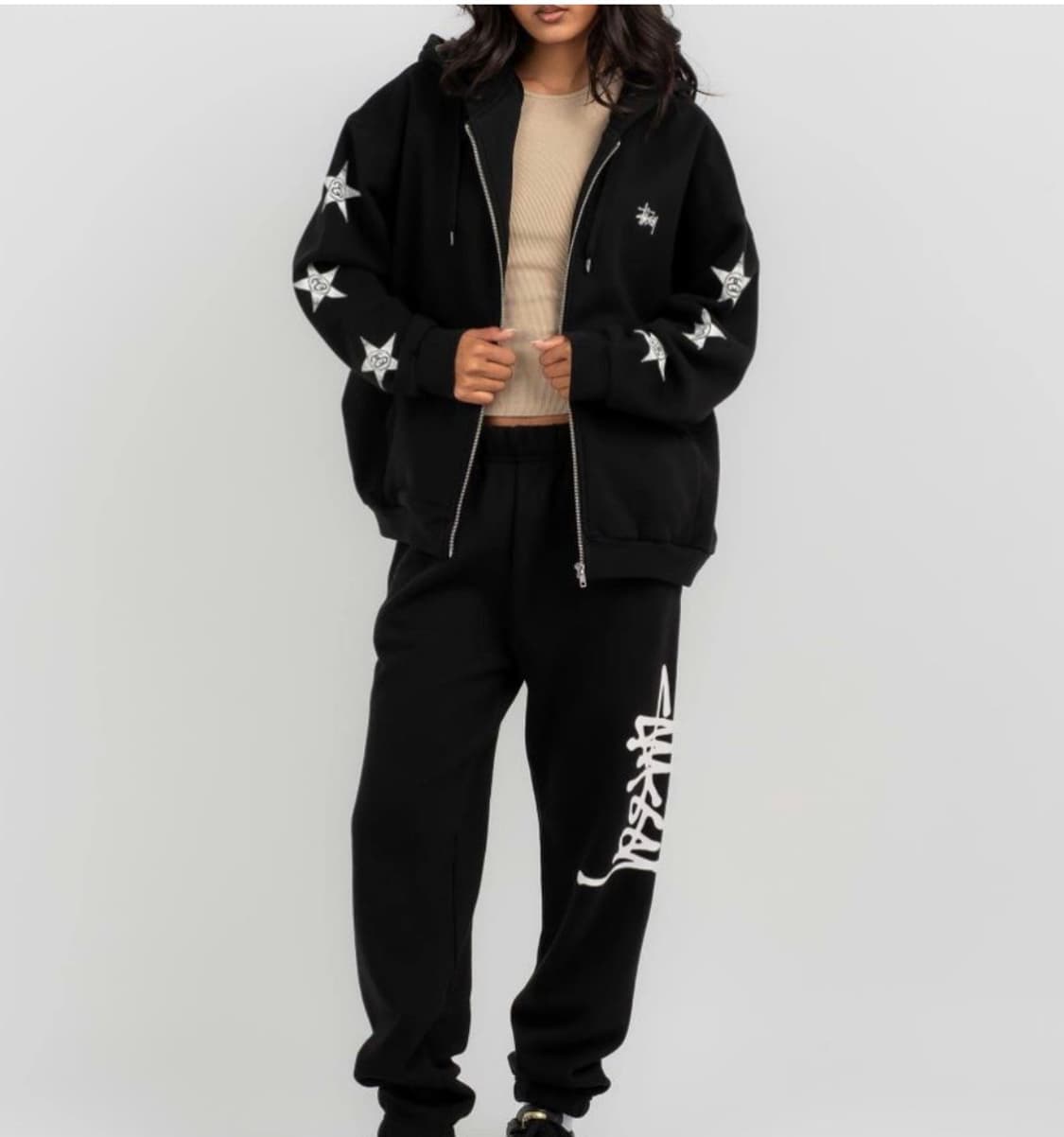 스투시 우먼즈 스타 라벨 후드 집업 블랙  상품이미지2