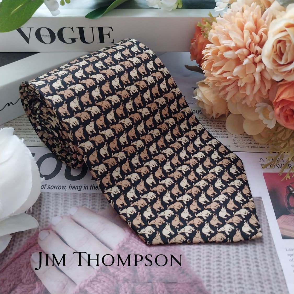 짐톰슨 실크 블랙 코끼리 패턴 넥타이 9.2cm A등급 K1682
 상품이미지2