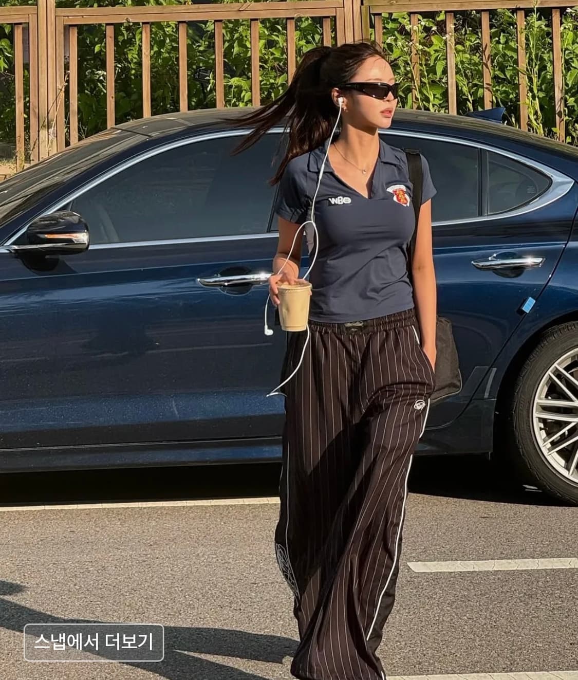 배드블러드 다크 클래식 핀스트라이프 트랙팬츠 - 블랙 상품이미지4