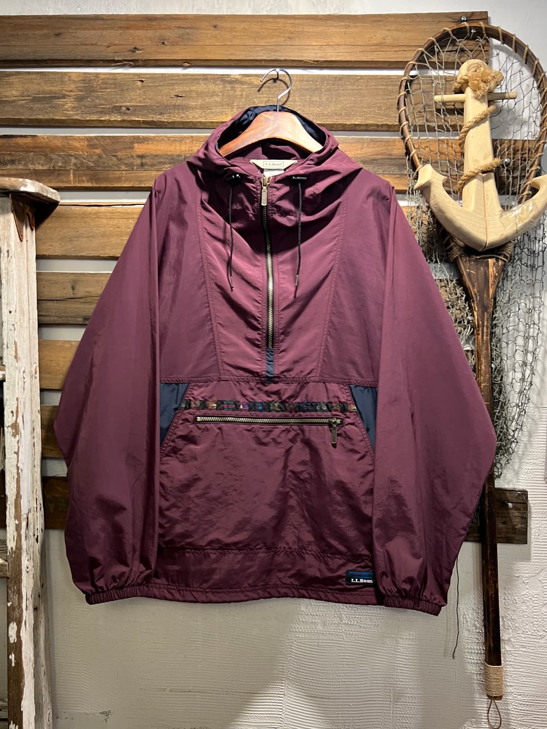 [M]90's L.L.Bean 엘엘빈 버건디 나일론 후드 스목 자켓 상품이미지1