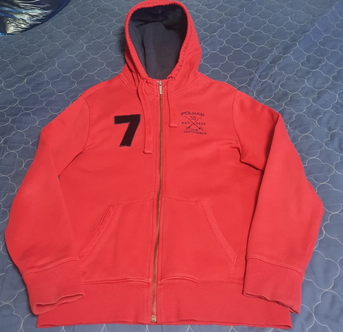 (빈티지) 폴햄 우먼 올드스쿨 7로고 벨벳 기모 후드집업 레드 (M) 상품이미지1