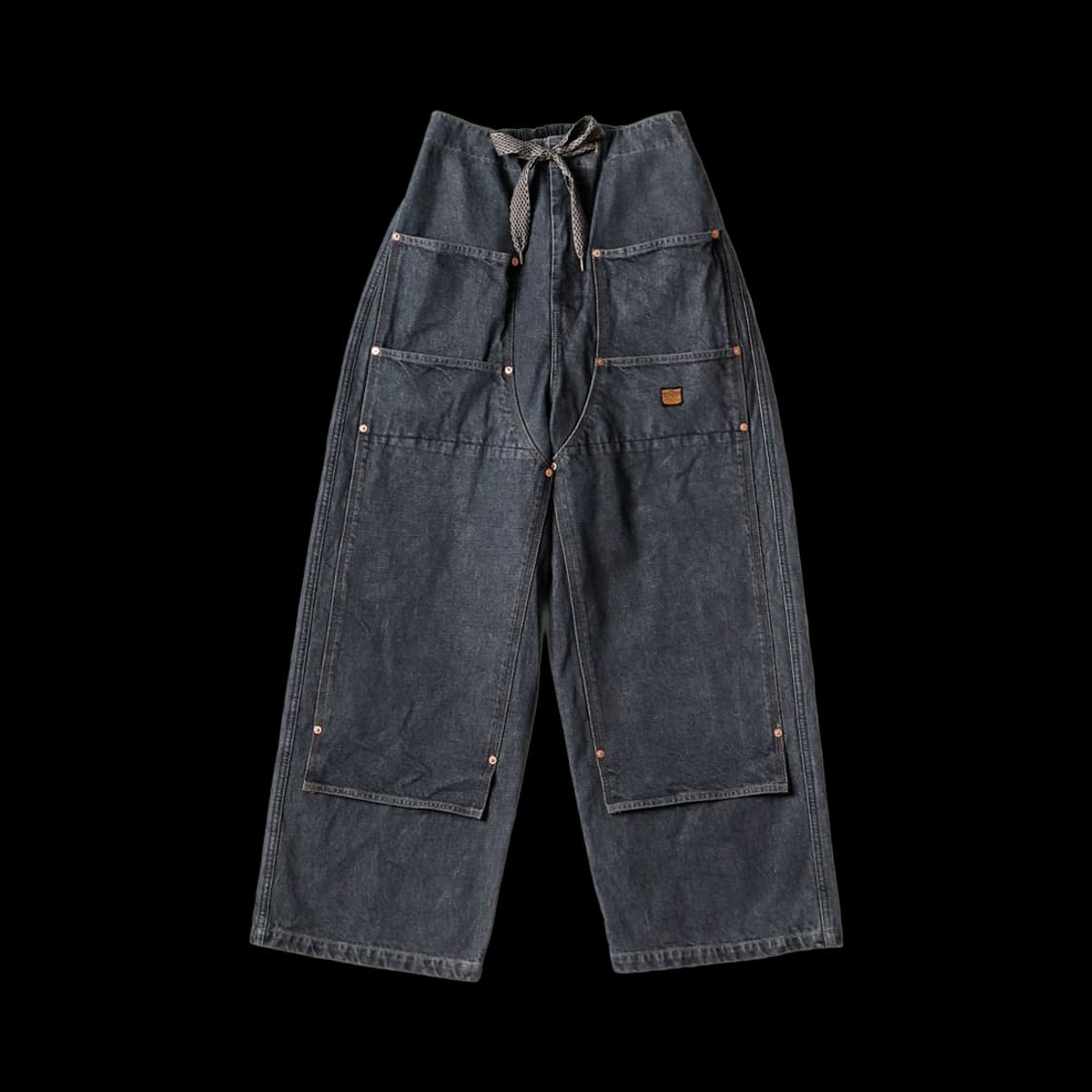 캐피탈 14oz 더블 니 배기 팬츠 블랙 키나리 상품이미지1