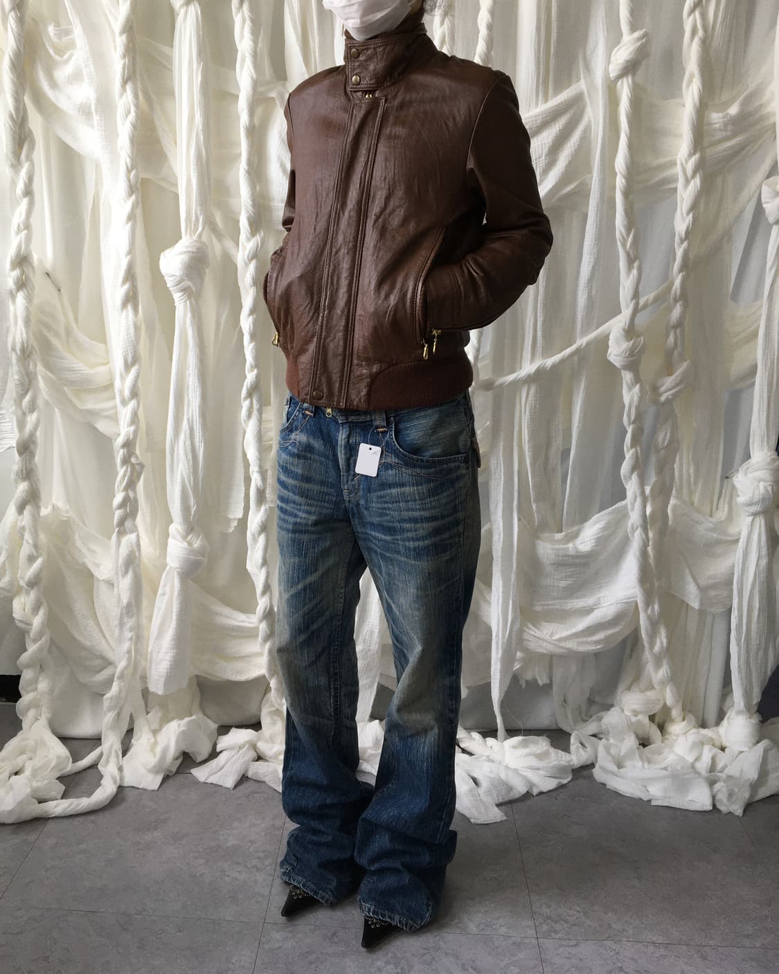 Lamb skin high neck bomber leather jacke 상품이미지8