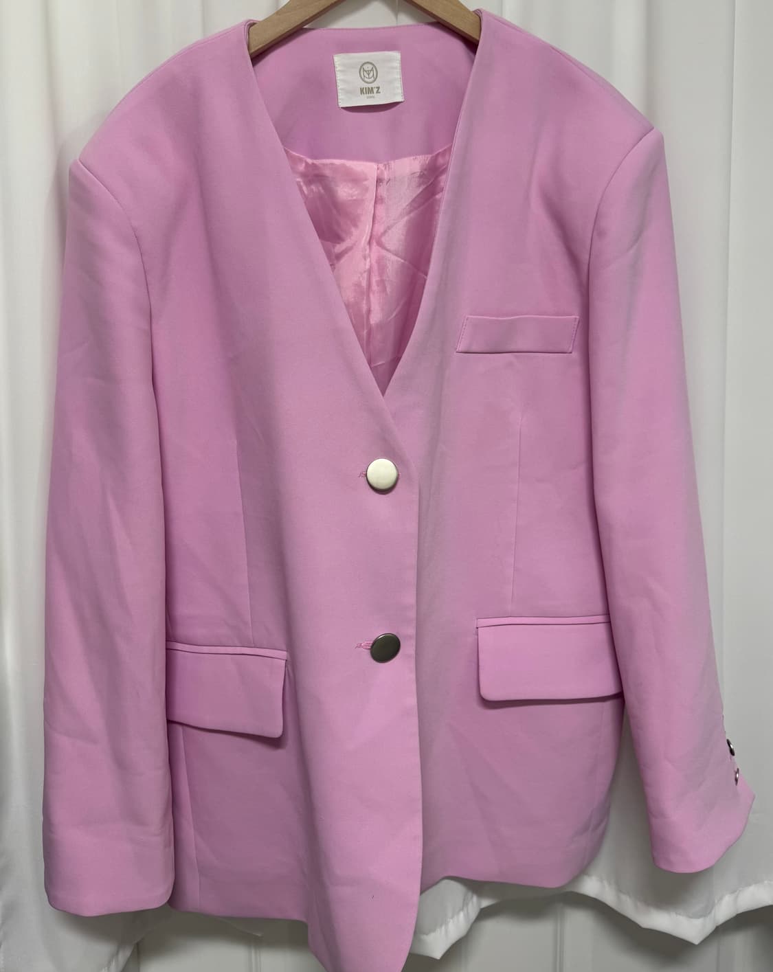 Kim'z 핑크 오버핏 노카라 자켓 상품이미지3