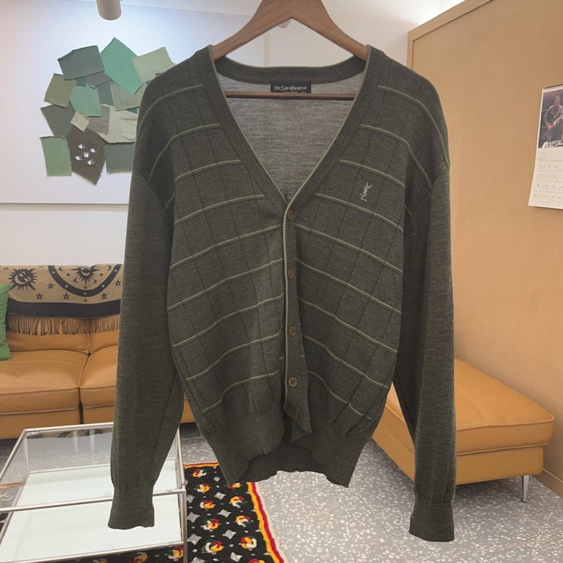 입생로랑 YSL 모던캐주얼 말차카키 스트라이프 가디건 95 C08332 상품이미지3