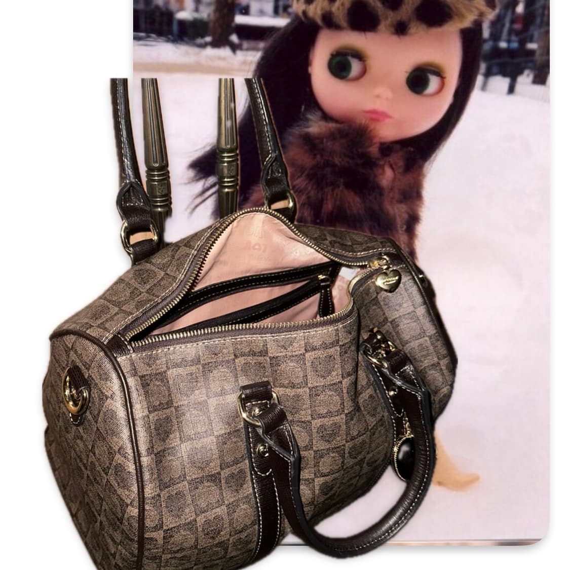 LOVCAT 러브캣 오네갸루 하트 패턴 토트백 보스턴백 모노패턴 빈티지 상품이미지1