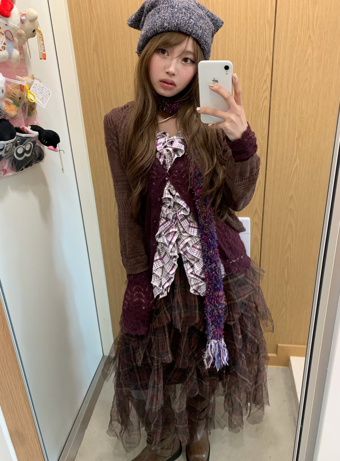 퍼플 브라운 니혼진 모리걸 체크 캉캉 샤스커트 코디세트 상품이미지1