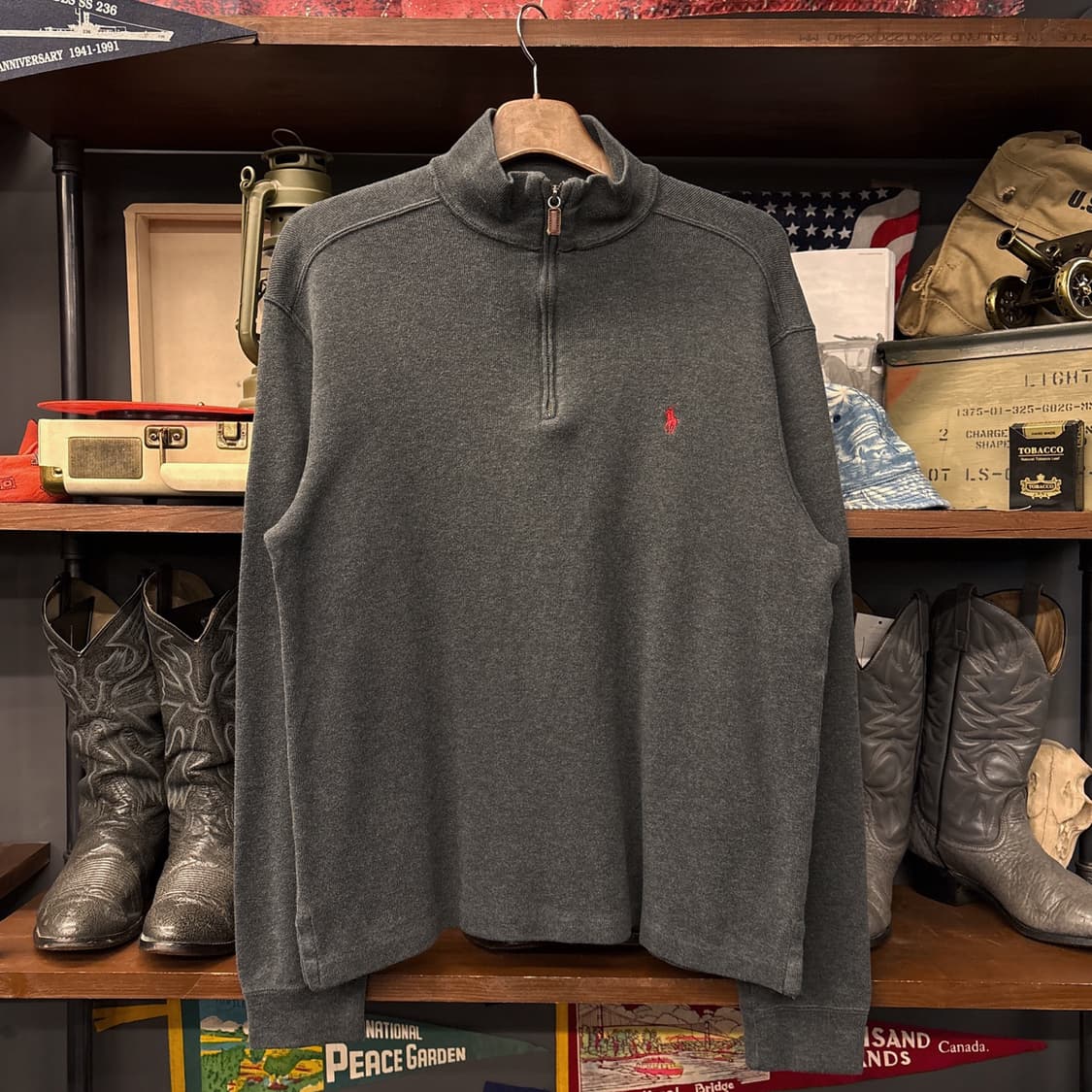 90s 폴로 랄프로렌 피마코튼 니트 하프집업 차콜 N925 상품이미지1