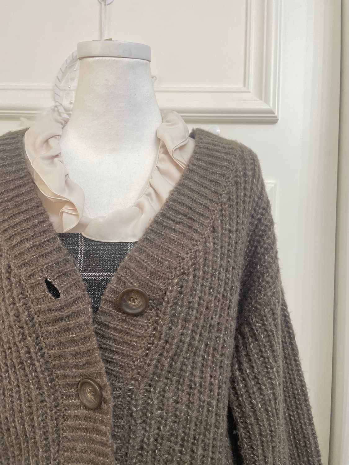 brown melange waffle cardigan(size-F) 상품이미지7