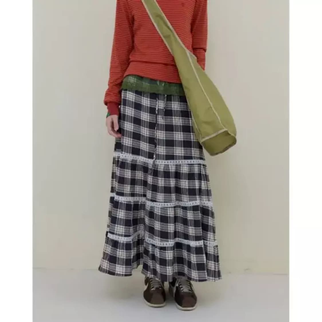 노컨텐츠 248 체크 캉캉 롱 스커트 상품이미지1