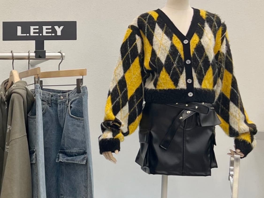 (무료배송) leey 아가일 세미 크롭 가디건 상품이미지9