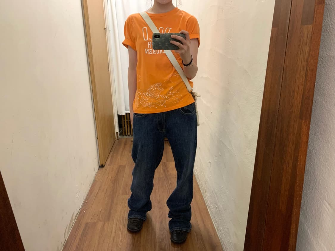 폴로 랄프 로렌 라운드넥 티셔츠 타이거 프린팅 디테일 오렌지 상품이미지2