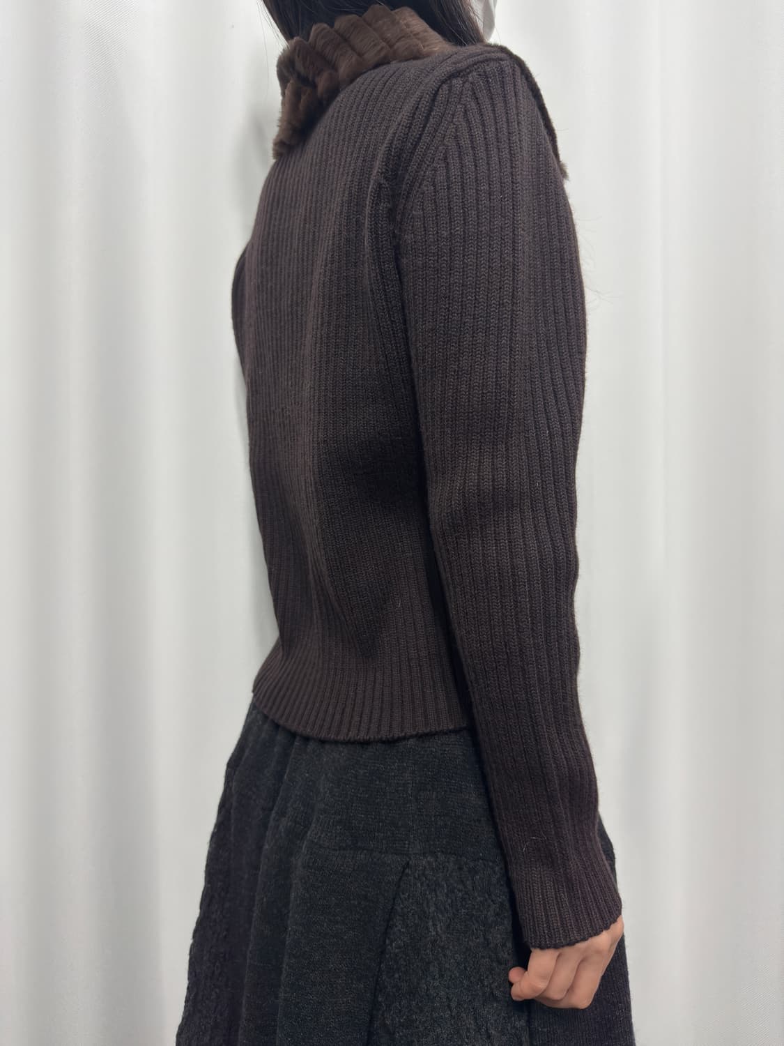 rabbit fur detail knit zipup 상품이미지4