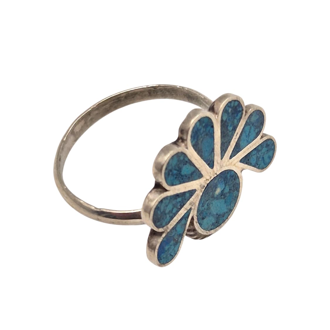 70s 멕시코 실버 925 터키석 인레이 꽃잎 반지 상품이미지2