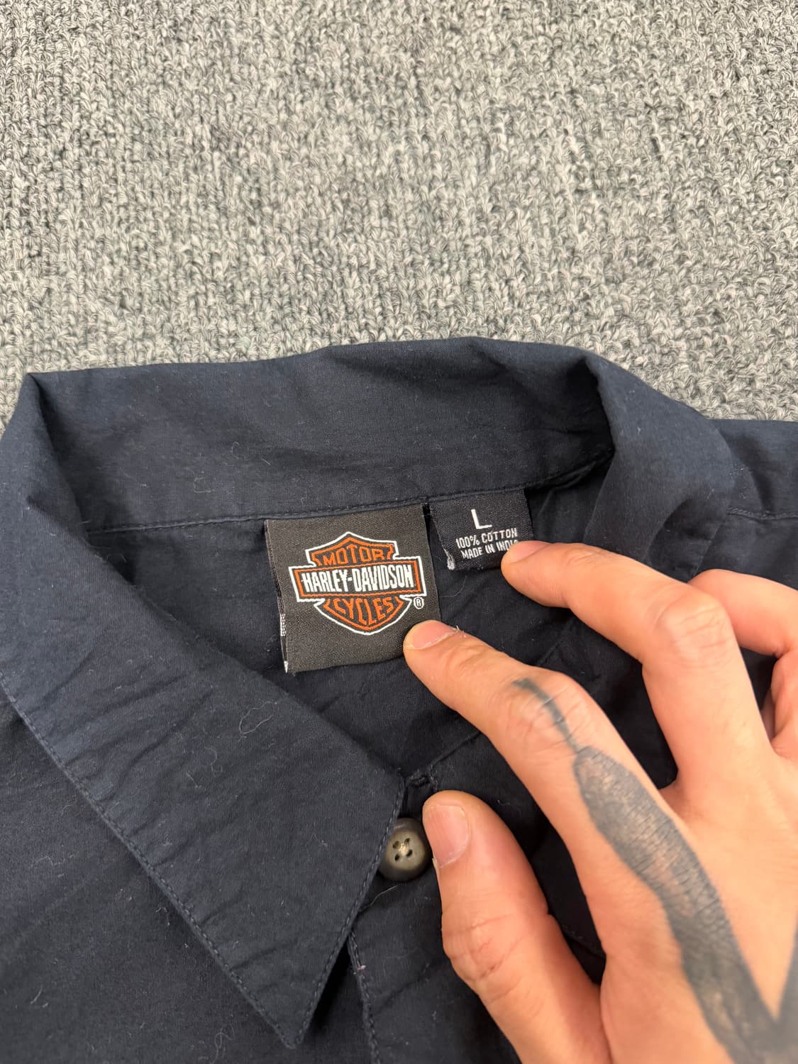 L) 할리데이비슨 빈티지 플레임 이글 자수 반팔 셔츠 상품이미지3