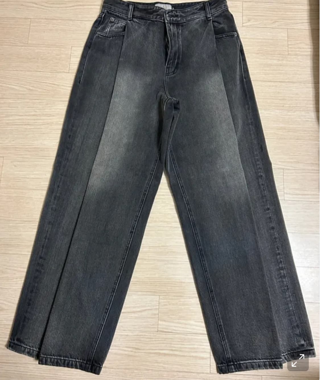 비긴202 원턱 와이드 슬랙스 데님 팬츠(워시드 블랙) 2size 상품이미지4