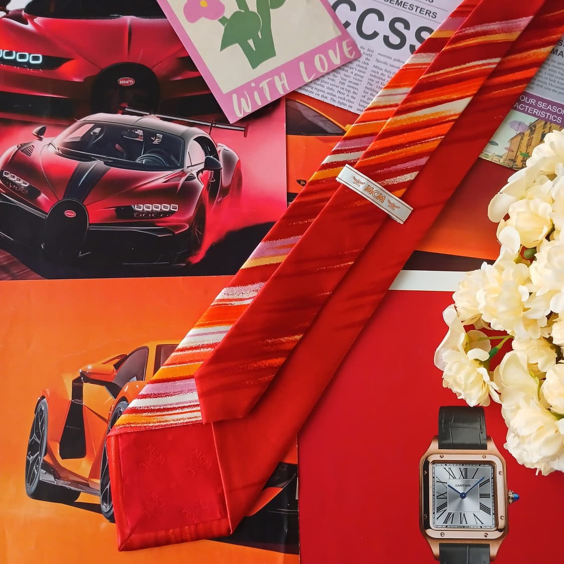 MCM 실크 레드 스트로크 아트 넥타이 9.1cm A+등급 A19109
 상품이미지4