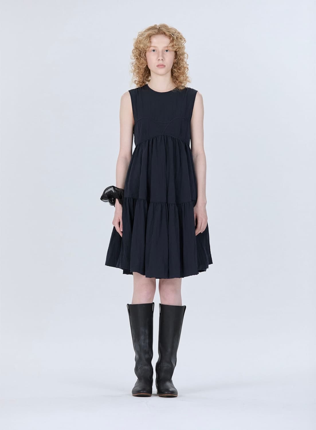 STU 우먼즈 포플린 슬리브리스 드레스 네이비 상품이미지3