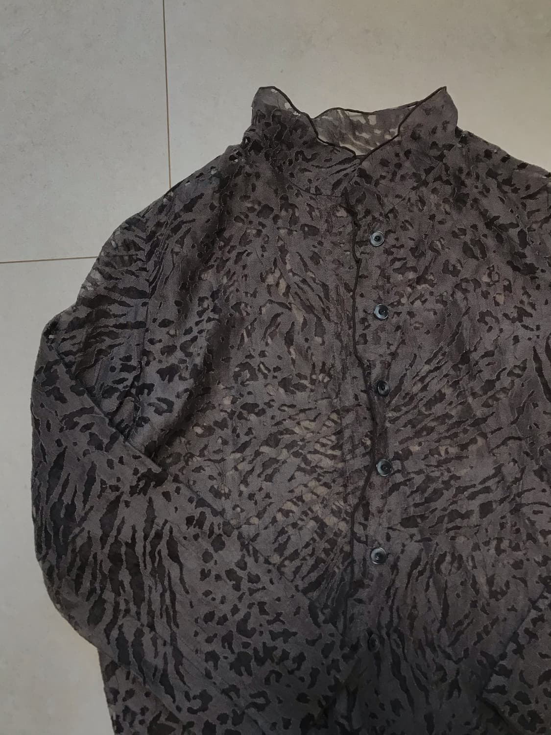 빈티지 레오파드 차이나카라 갸루 시스루 셔츠 블라우스 상품이미지2