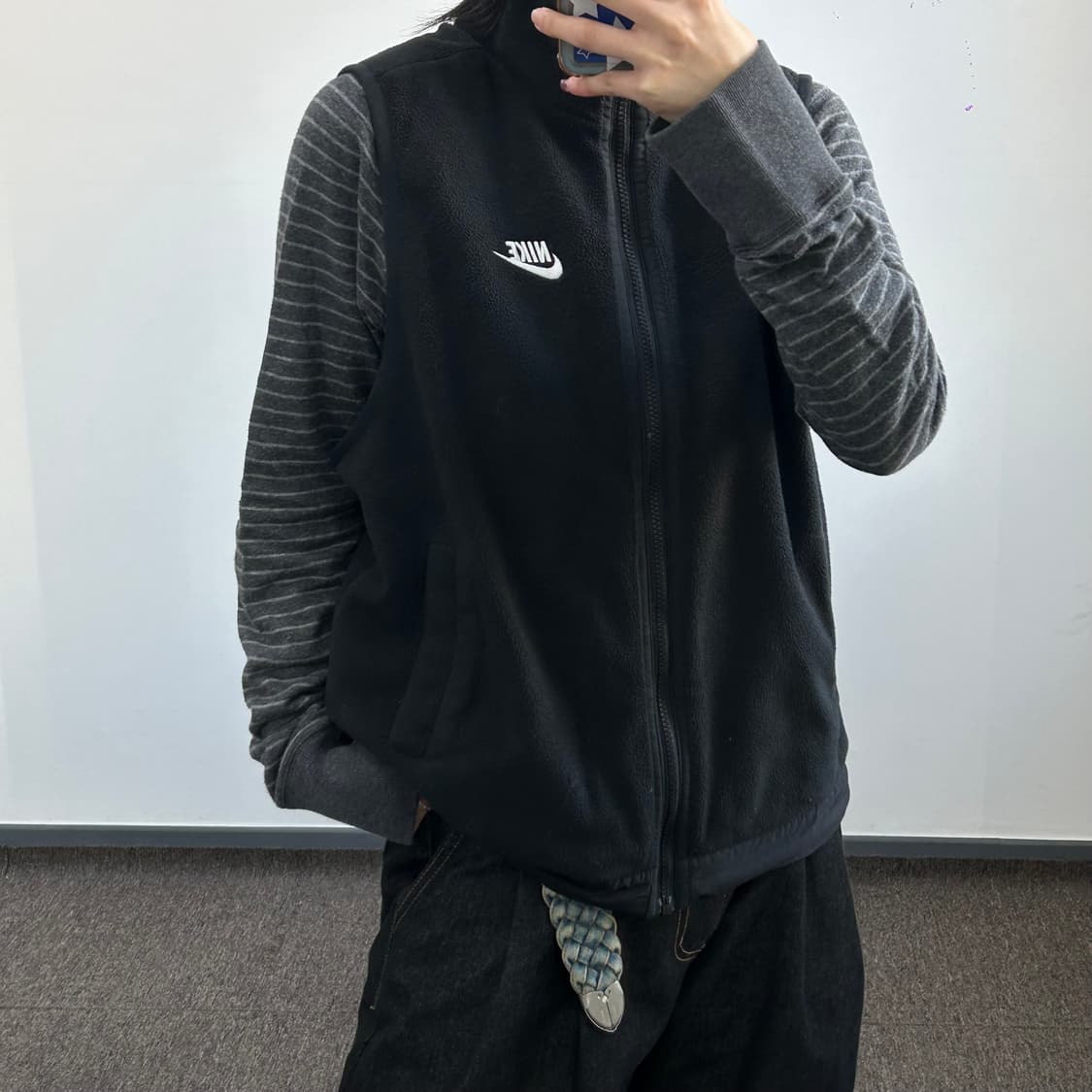 Nike 나이키 블랙 후리스 백 빅스우시 베스트 집업 상품이미지2