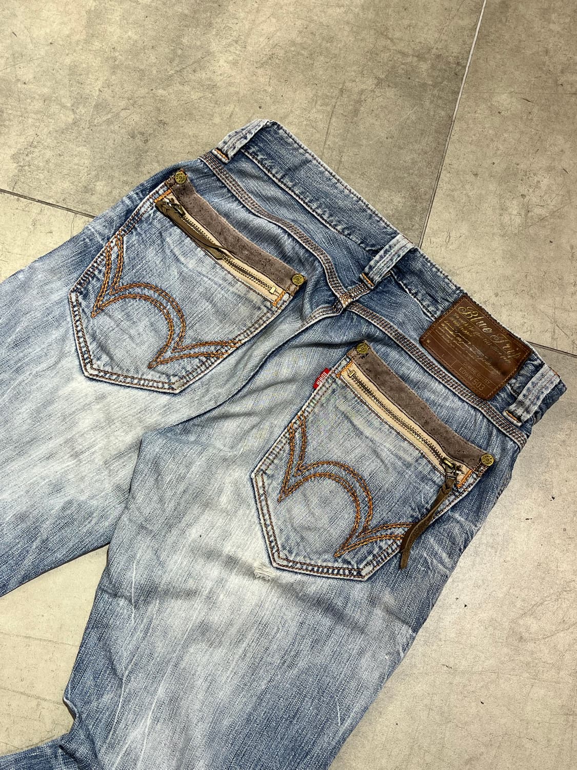Edwin 빈티지 포켓 데미지 와이드 데님 팬츠 상품이미지1