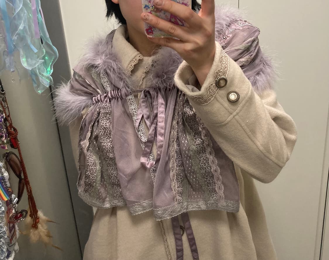 지뢰계 양산형 화이트갸루 히메갸루 캐시미어 시스루 숄 바라클라바 상품이미지2