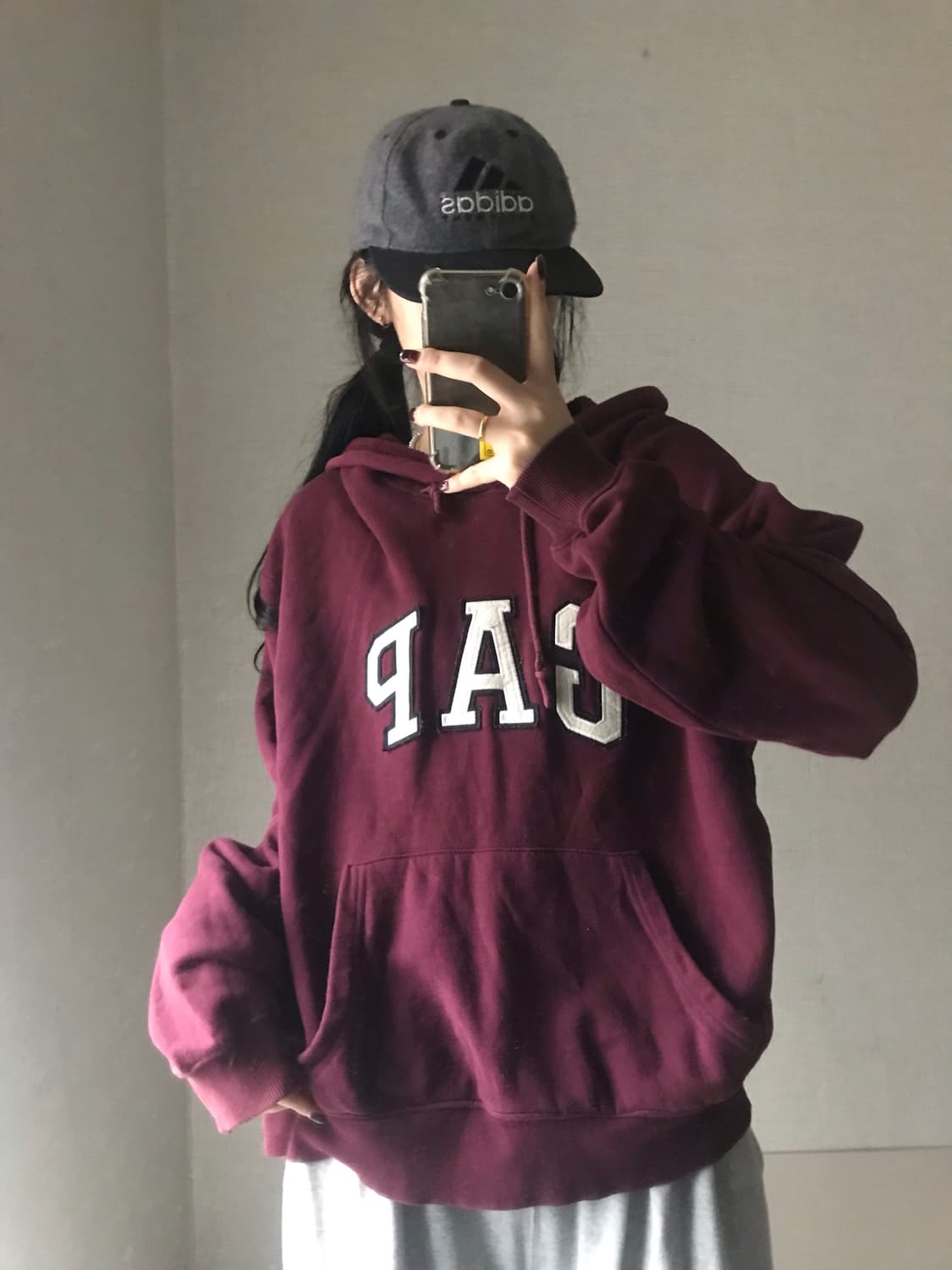 갭 버건디 오버핏 후드티 상품이미지3