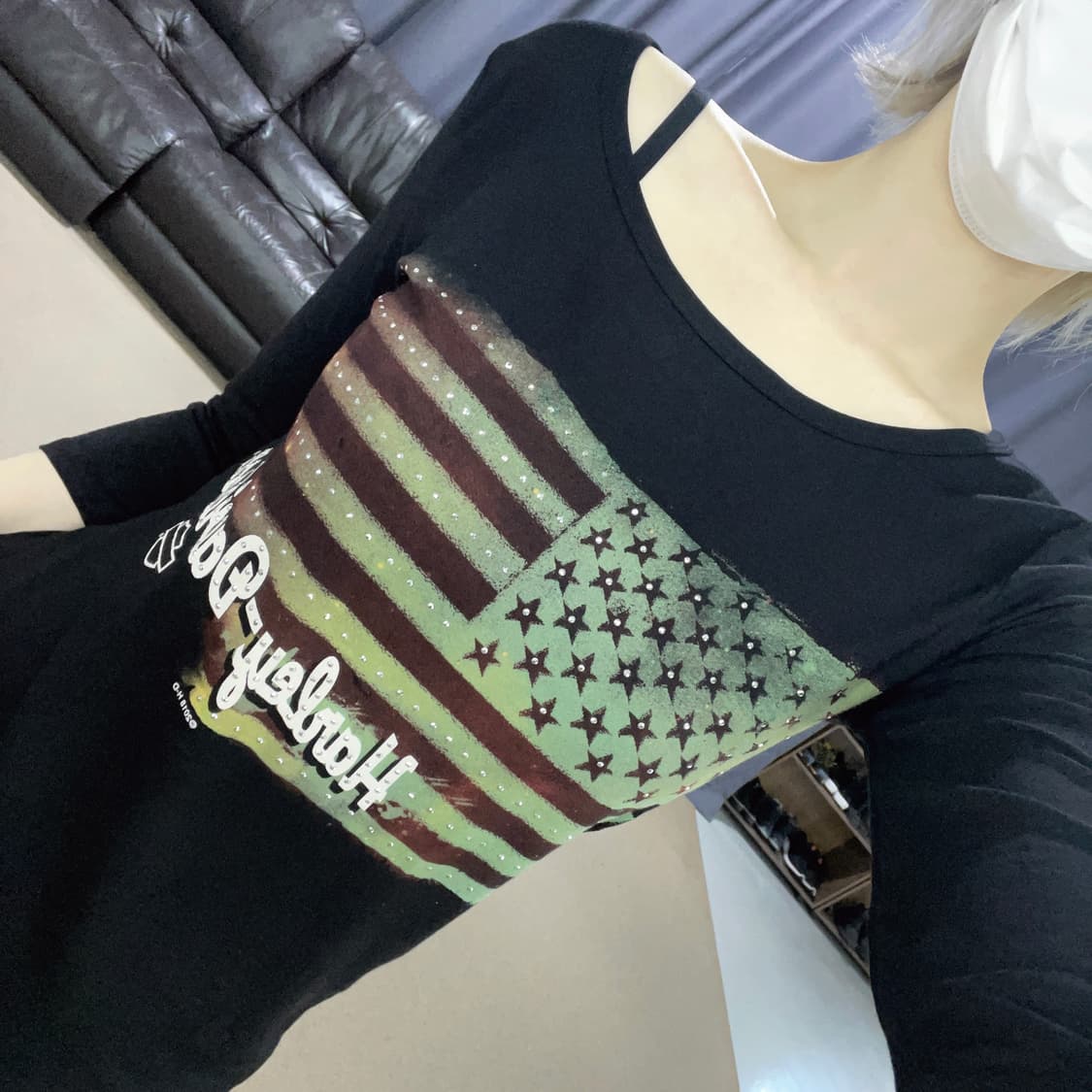 할리데이비슨 빈티지 성조기 큐빅 7부 소매 슬리브 티셔츠 M y2k 상품이미지2
