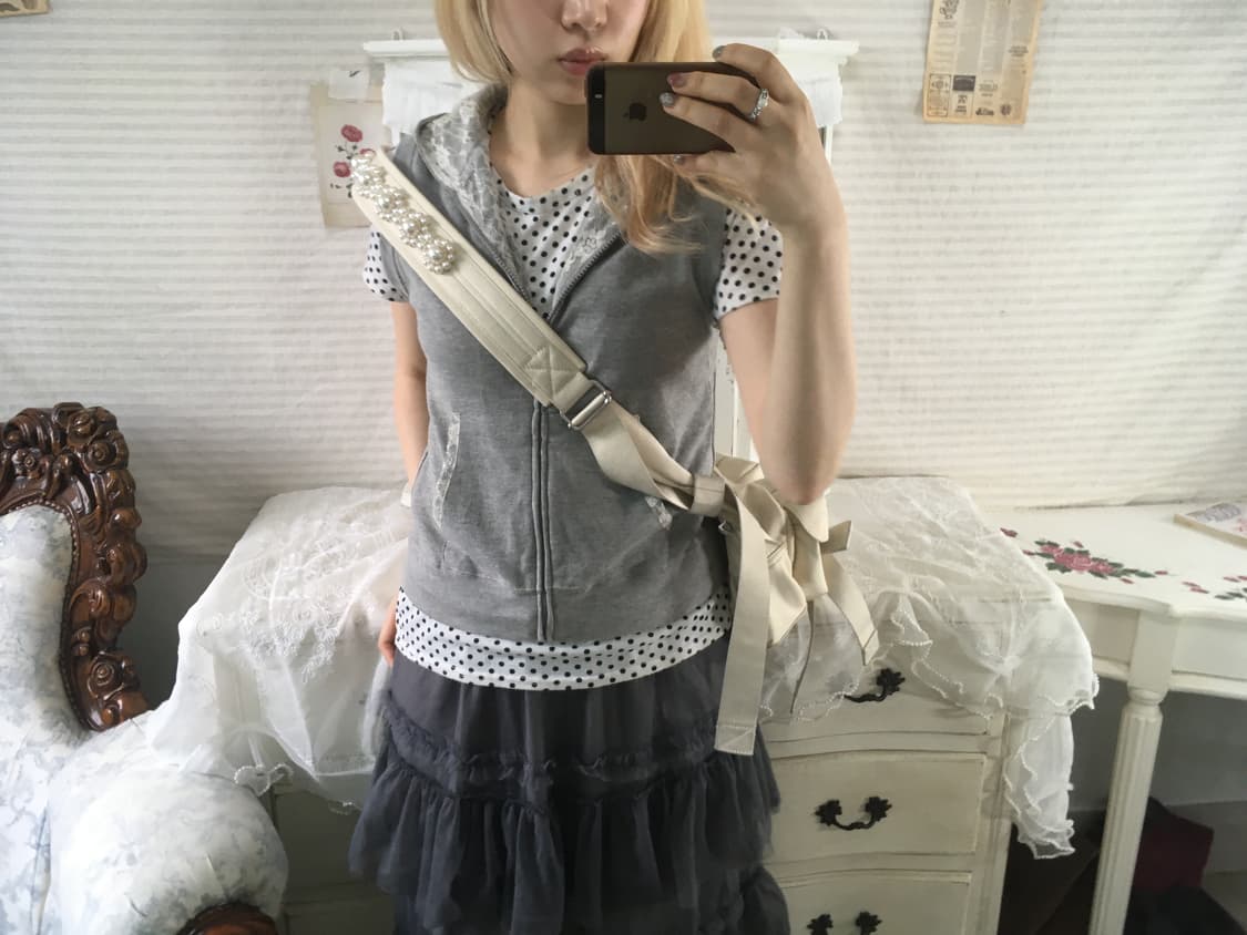 Set)도트 아이보리 반팔 + 그레이 레이스 후드집업 상품이미지3