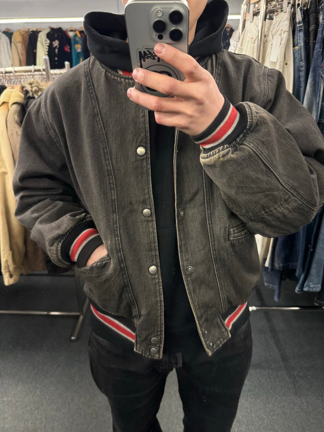 L)90‘s 에드윈 흑청 바시티 자켓 상품이미지1