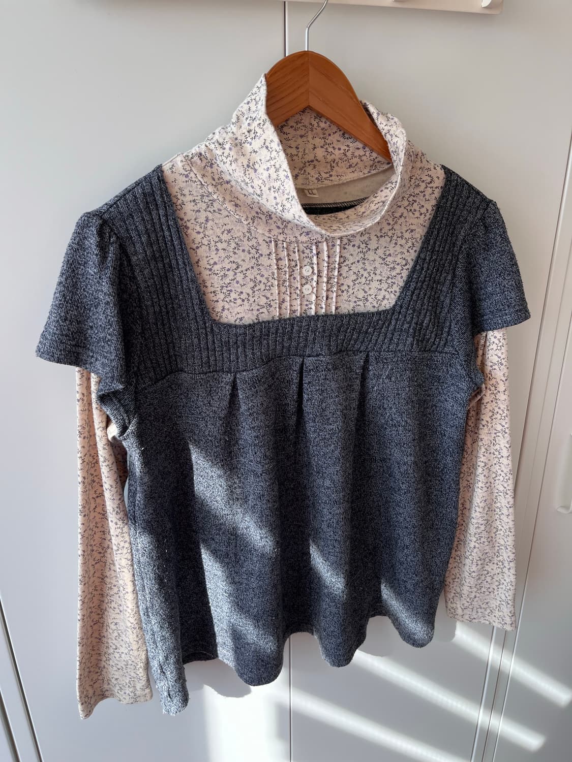 Vintage 잔꽃 반팔 레이어드 폴라 티  상품이미지5