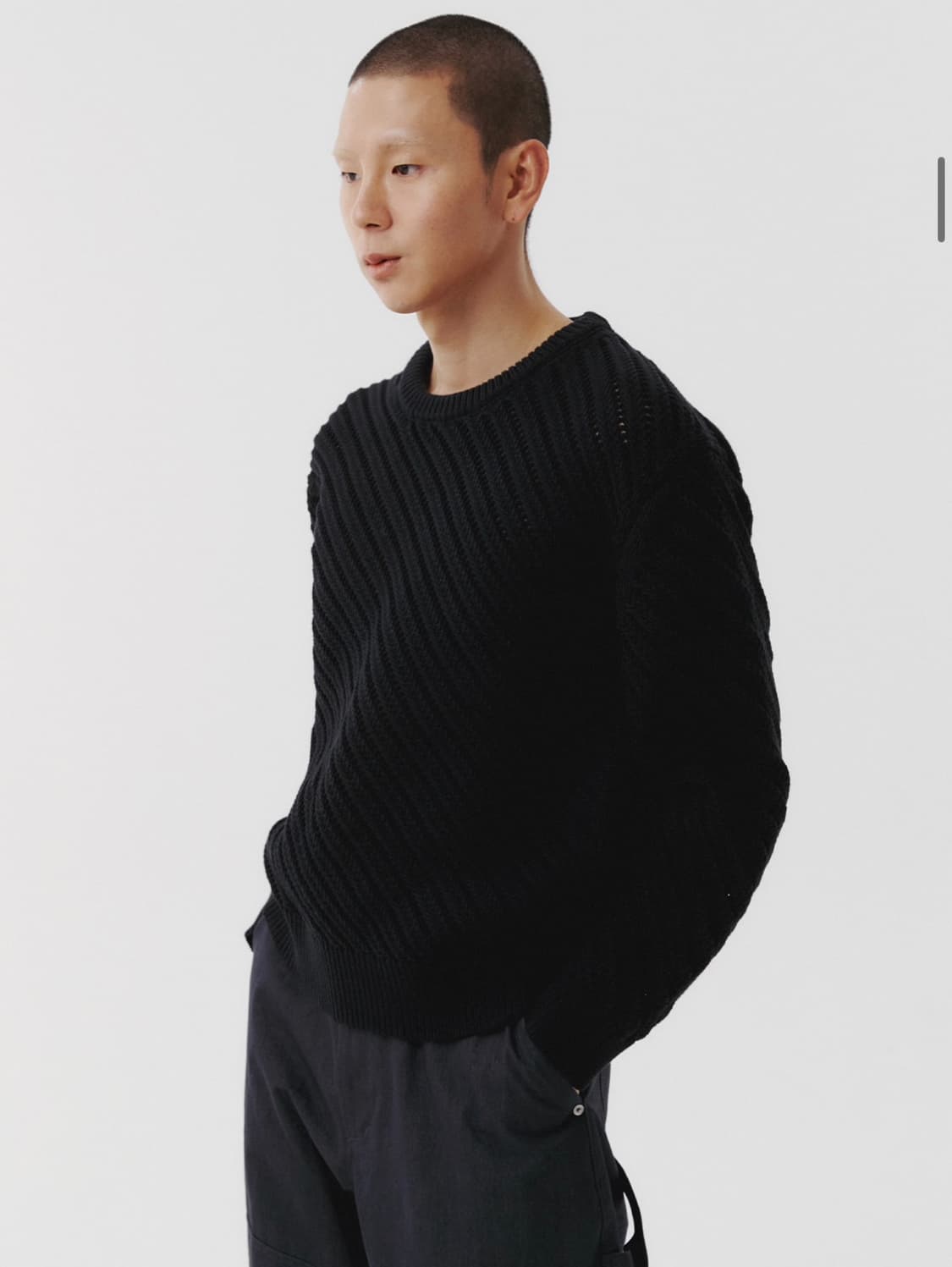 르마드 오블리크 시스루 라운드 니트 스웨터 블랙 2 사이즈 M 상품이미지1